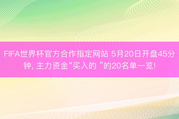 FIFA世界杯官方合作指定网站 5月20日开盘45分钟， 主力资金“买入的 ”的20名单一览!