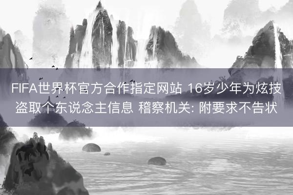 FIFA世界杯官方合作指定网站 16岁少年为炫技盗取个东说念主信息 稽察机关: 附要求不告状