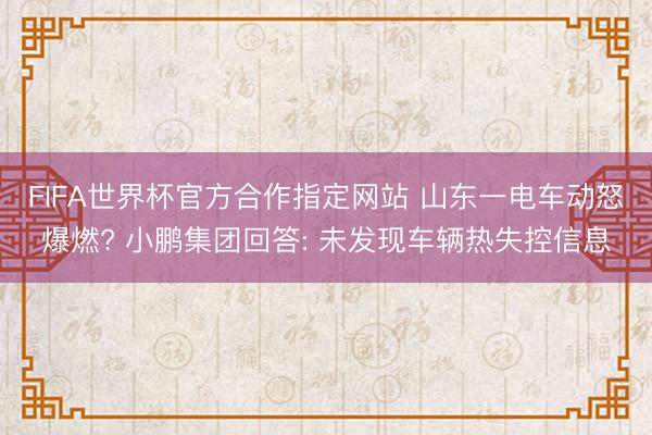 FIFA世界杯官方合作指定网站 山东一电车动怒爆燃? 小鹏集团回答: 未发现车辆热失控信息