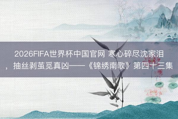 2026FIFA世界杯中国官网 寒心碎尽沈家泪,抽丝剥茧觅真凶——《锦绣南歌》第四十三集